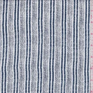 2 1/8 YD PC-White/Vintage Navy Wavy Stripe Challis Fabric