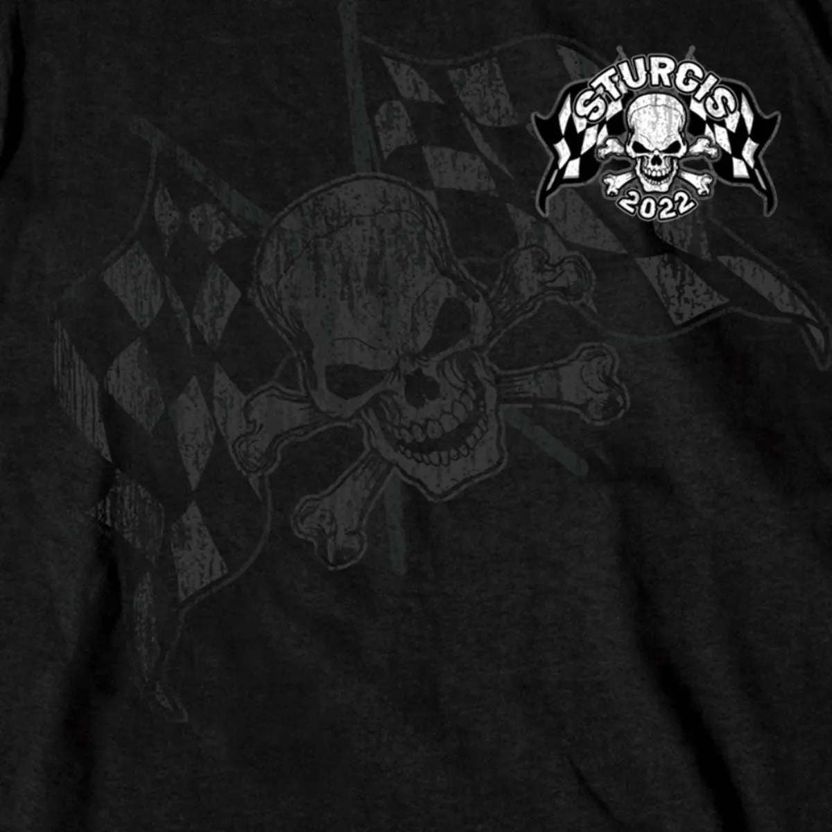 2022 Sturgis Motorcycle Rally SPB1009 Men’s Skull And Checkered Flag Black T-Shirt