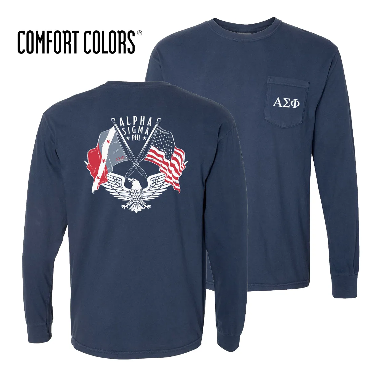 Alpha Sig Comfort Colors Navy Patriot tee