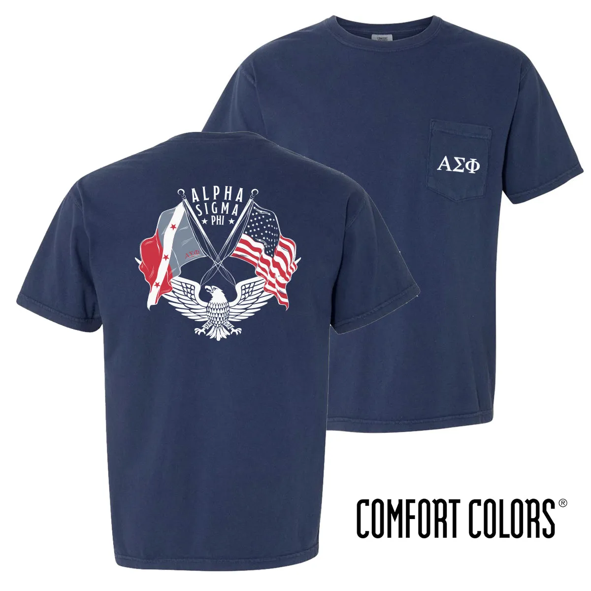 Alpha Sig Comfort Colors Navy Patriot tee