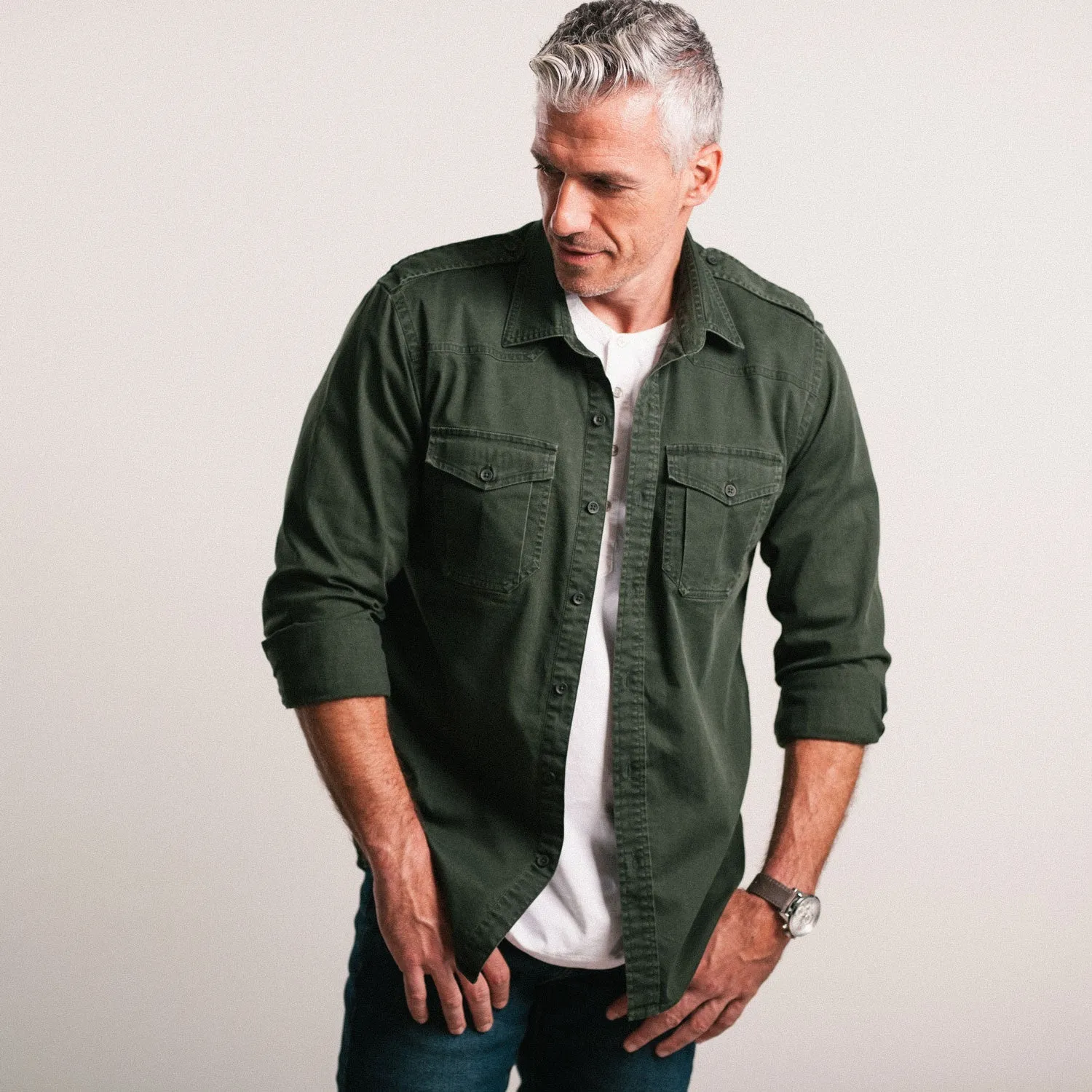 Austin Utility Shirt – Dark Green Cotton Twill