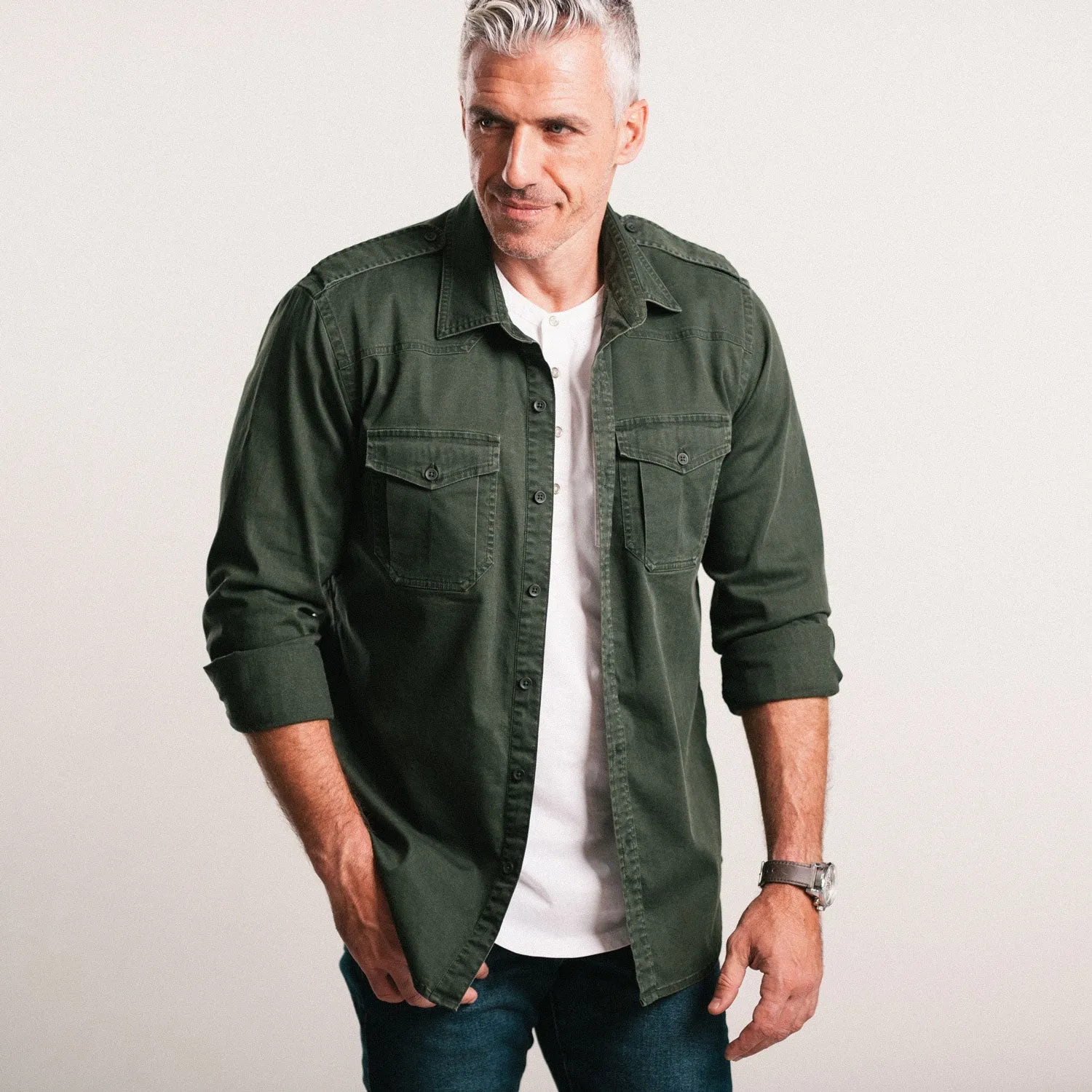 Austin Utility Shirt – Dark Green Cotton Twill