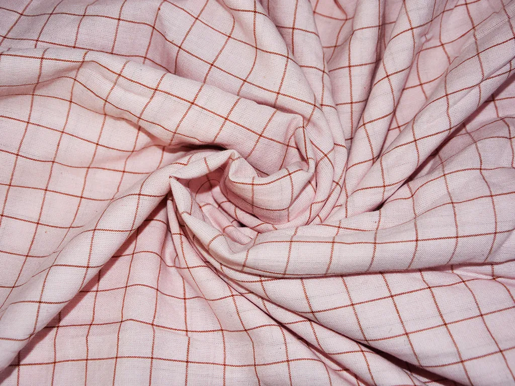 Baby Pink Check Cotton Rayon Fabric