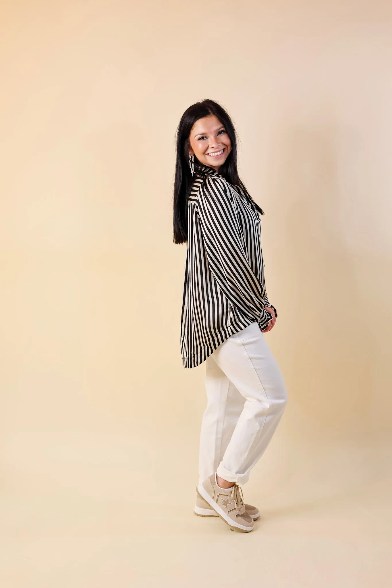 Back To Classic Long Sleeve Striped Top in Black