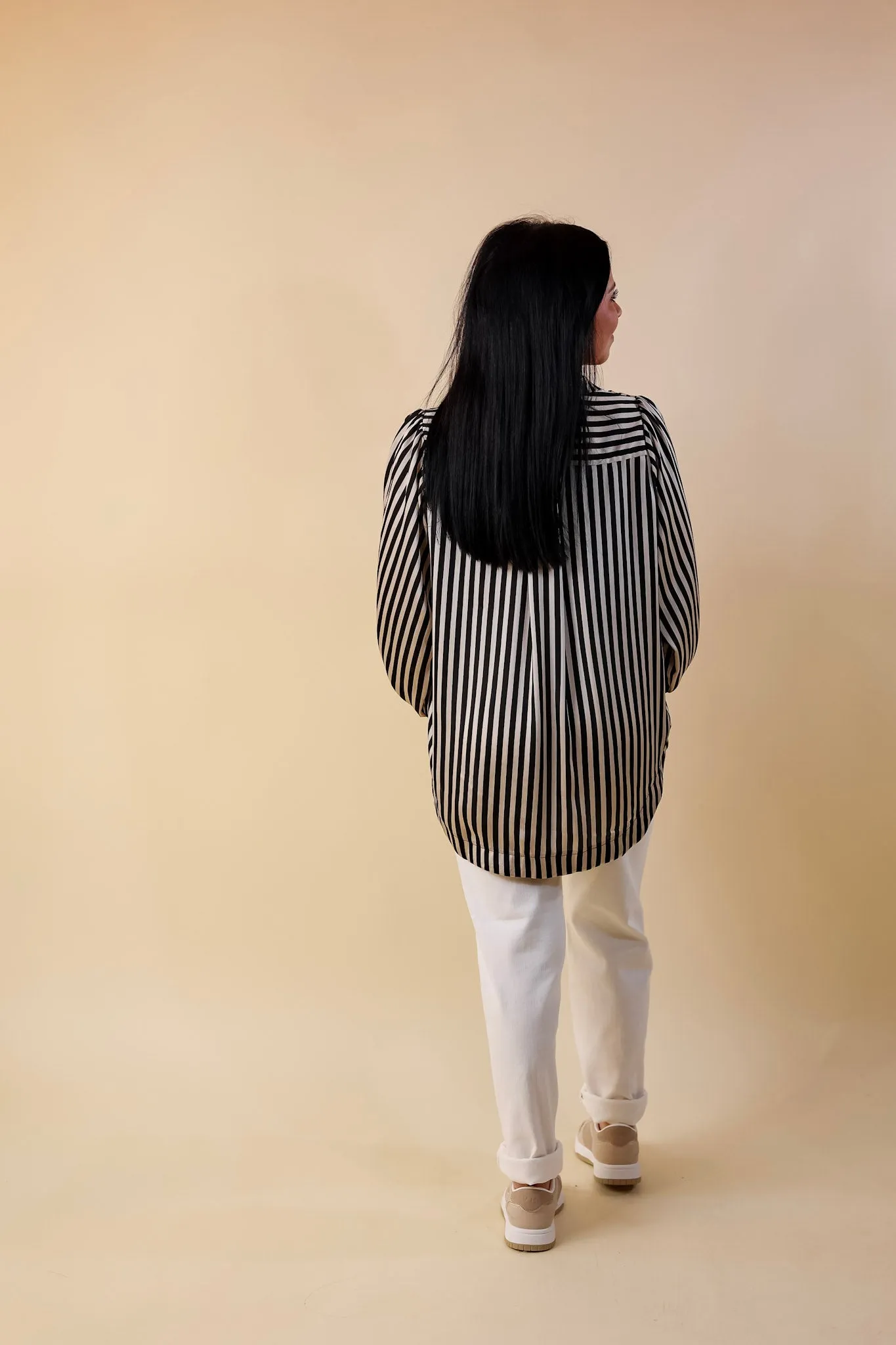 Back To Classic Long Sleeve Striped Top in Black