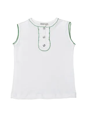 Basic white pima cotton top w/green