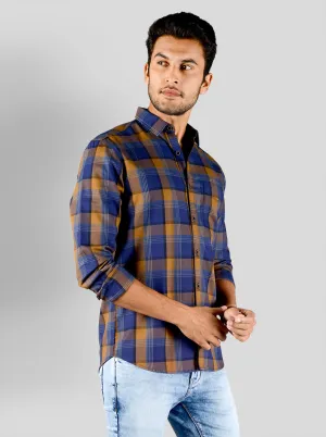 Buckthorn Brown & Blue Checked Slim Fit Casual Shirt | JadeBlue