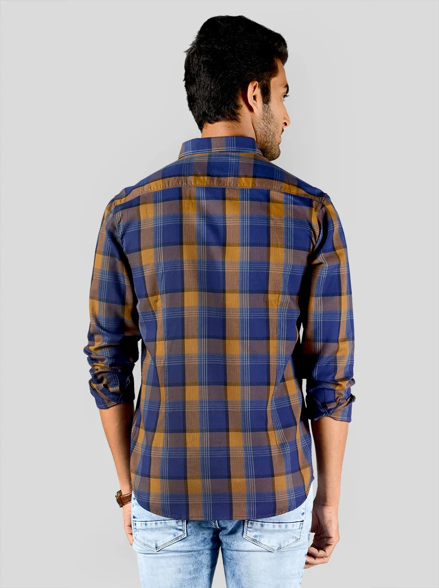 Buckthorn Brown & Blue Checked Slim Fit Casual Shirt | JadeBlue