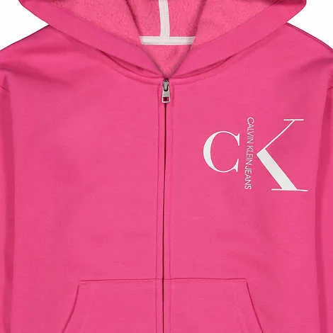 Calvin Klein Girl's Youth Full Zip Cotton Logo Print Hoodie