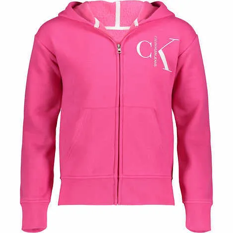 Calvin Klein Girl's Youth Full Zip Cotton Logo Print Hoodie