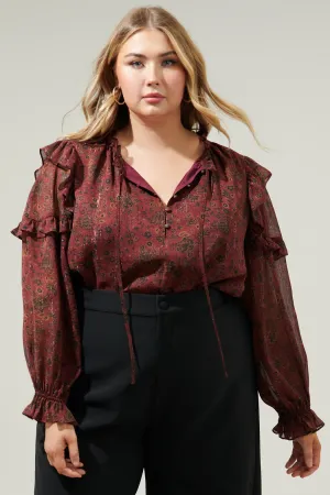 Carmina Beau Floral Marquette Henley Blouse Curve