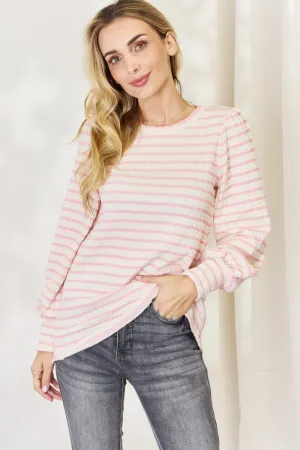 Celeste Full Size Long Bishop Sleeve Striped Top