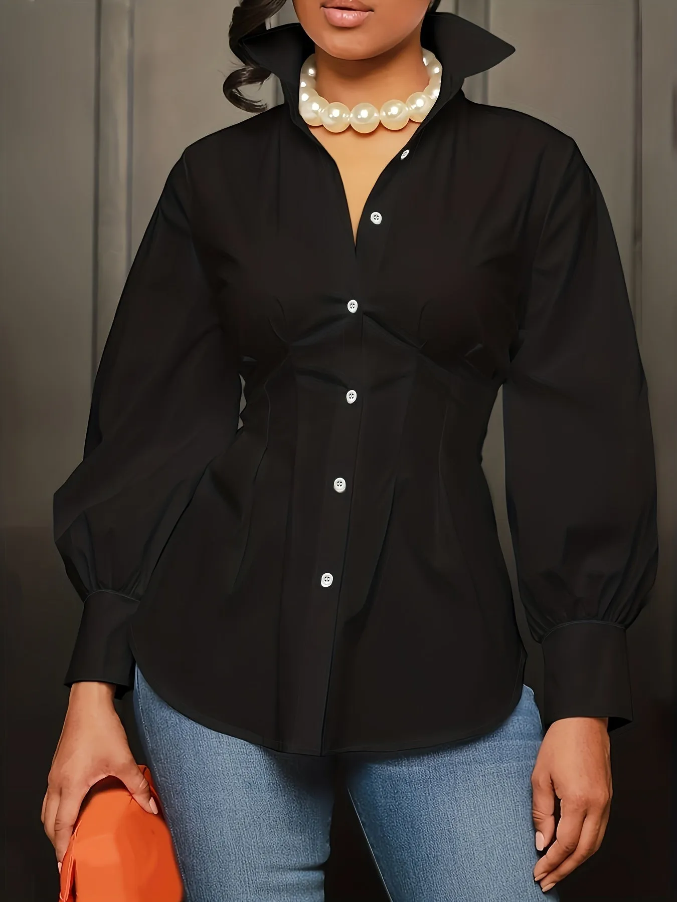 Chic Plus Size ButtonUp Blouse with Lantern Sleeves