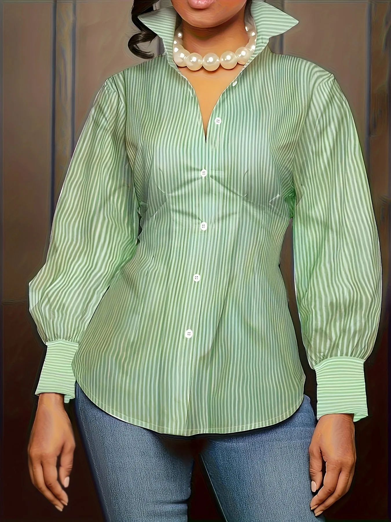 Chic Plus Size ButtonUp Blouse with Lantern Sleeves