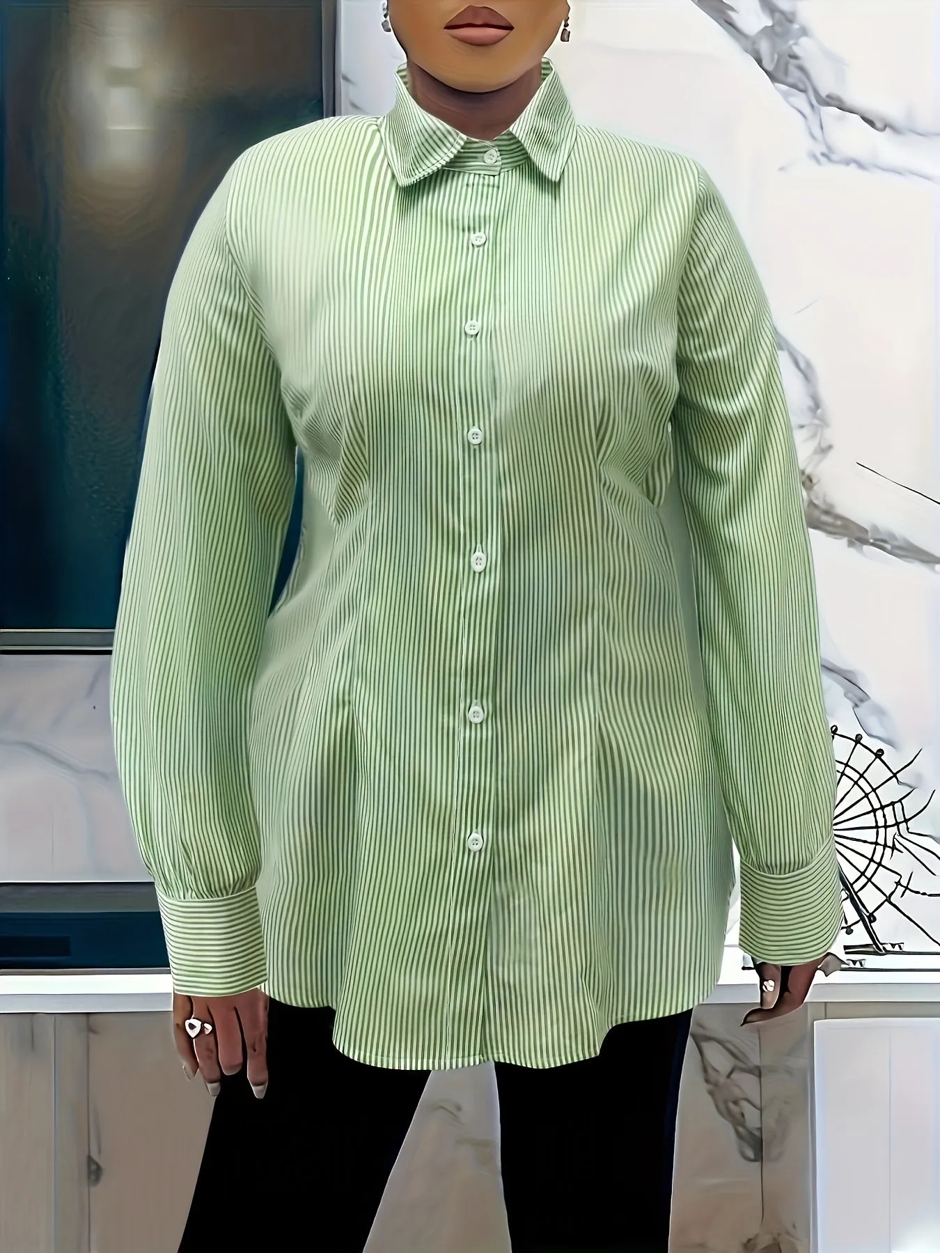 Chic Plus Size ButtonUp Blouse with Lantern Sleeves