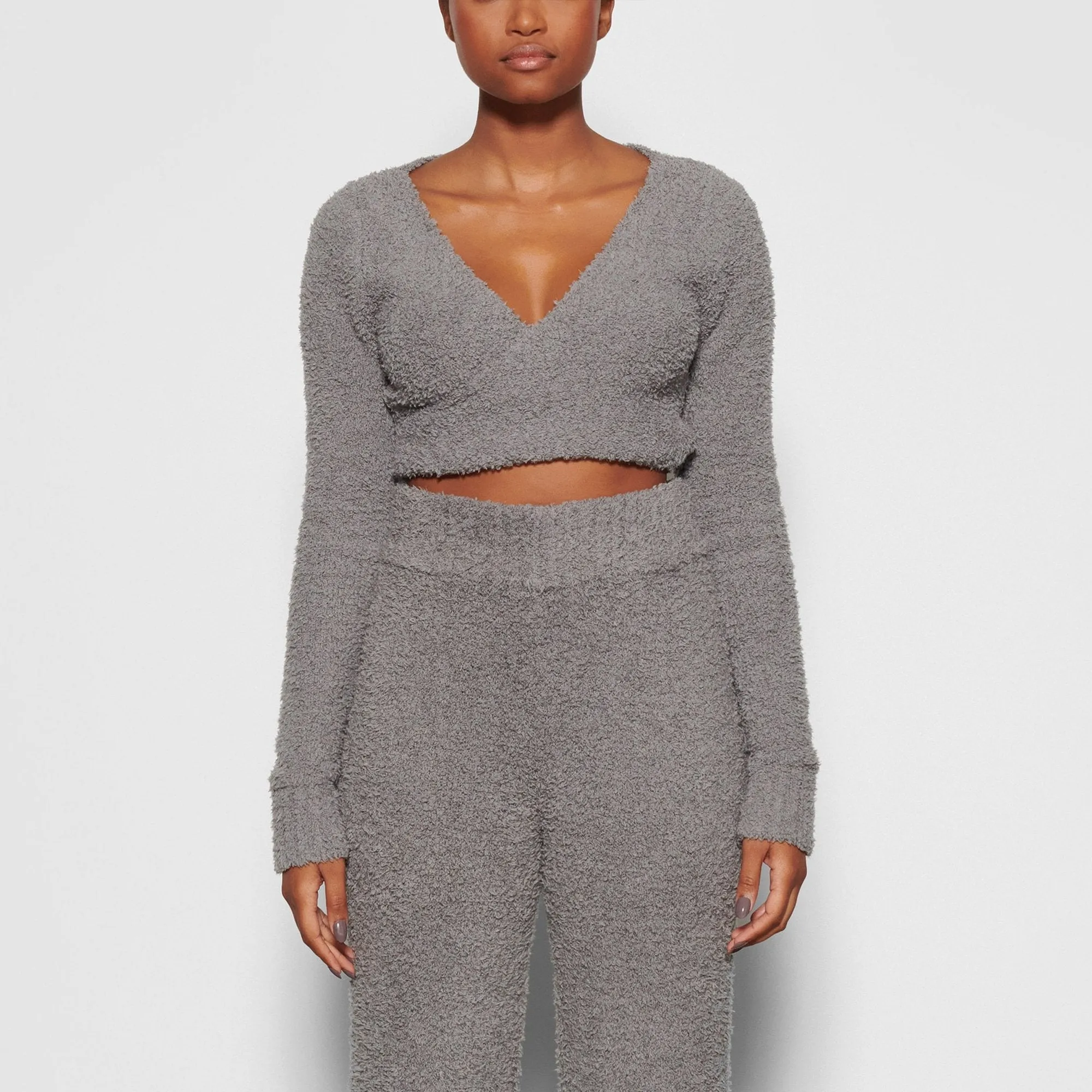 COZY KNIT WRAP TOP | SMOKE