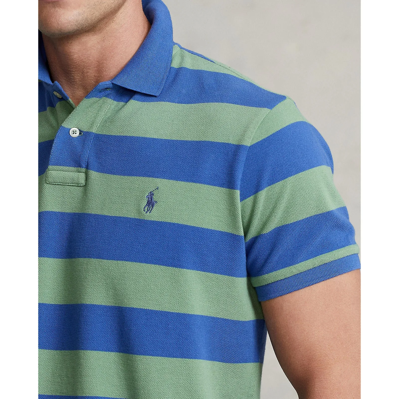 Custom Fit Mesh Polo - Stripe - Green & Blue