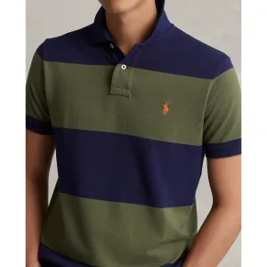 Custom Fit Mesh Polo - Stripe - Navy & Sage Green