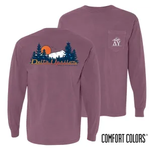 Delta Upsilon Comfort Colors Berry Retro Wilderness Long Sleeve Pocket Tee