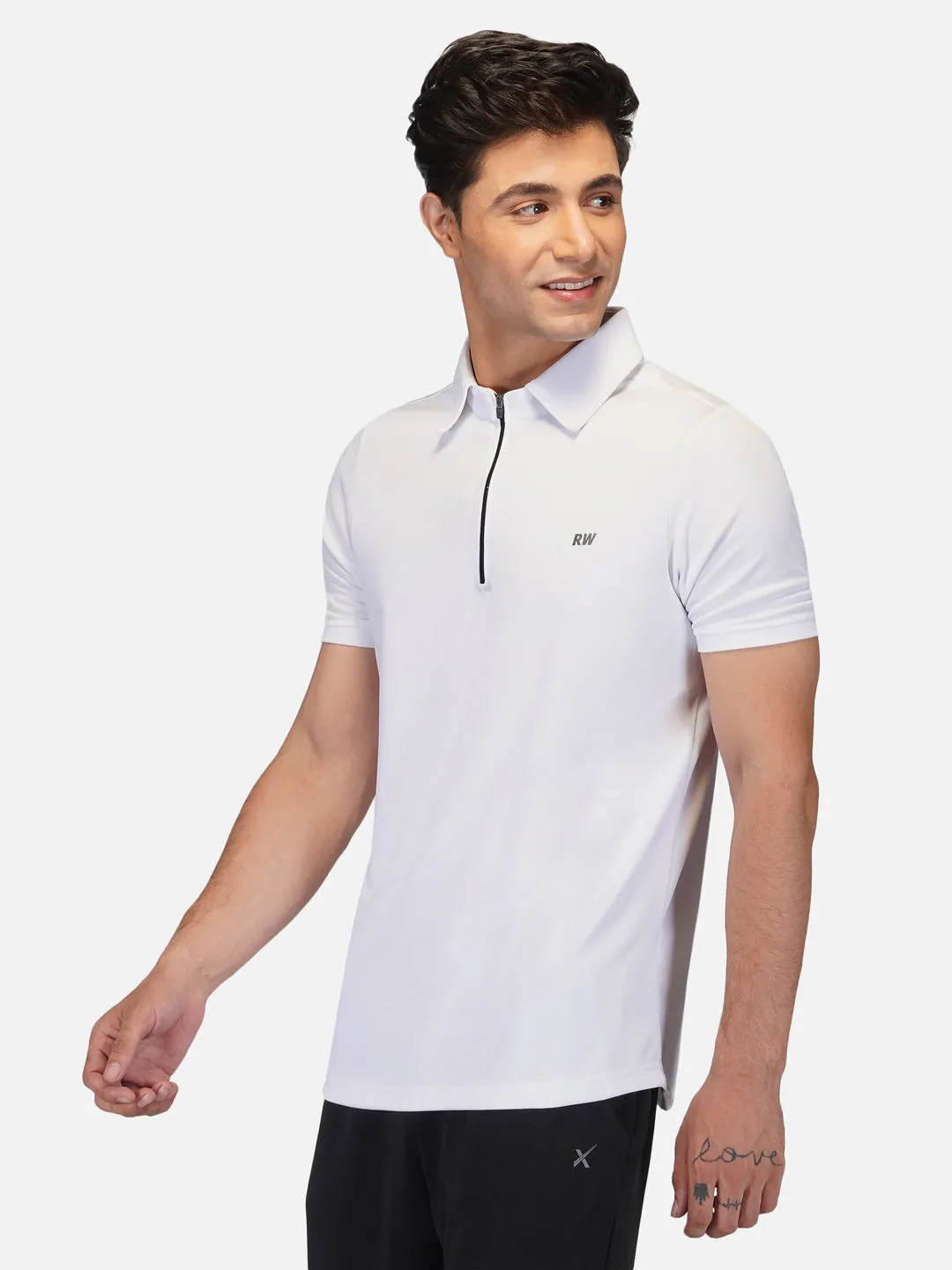 DriDOT White Zipper Polo T-Shirt RWM2024