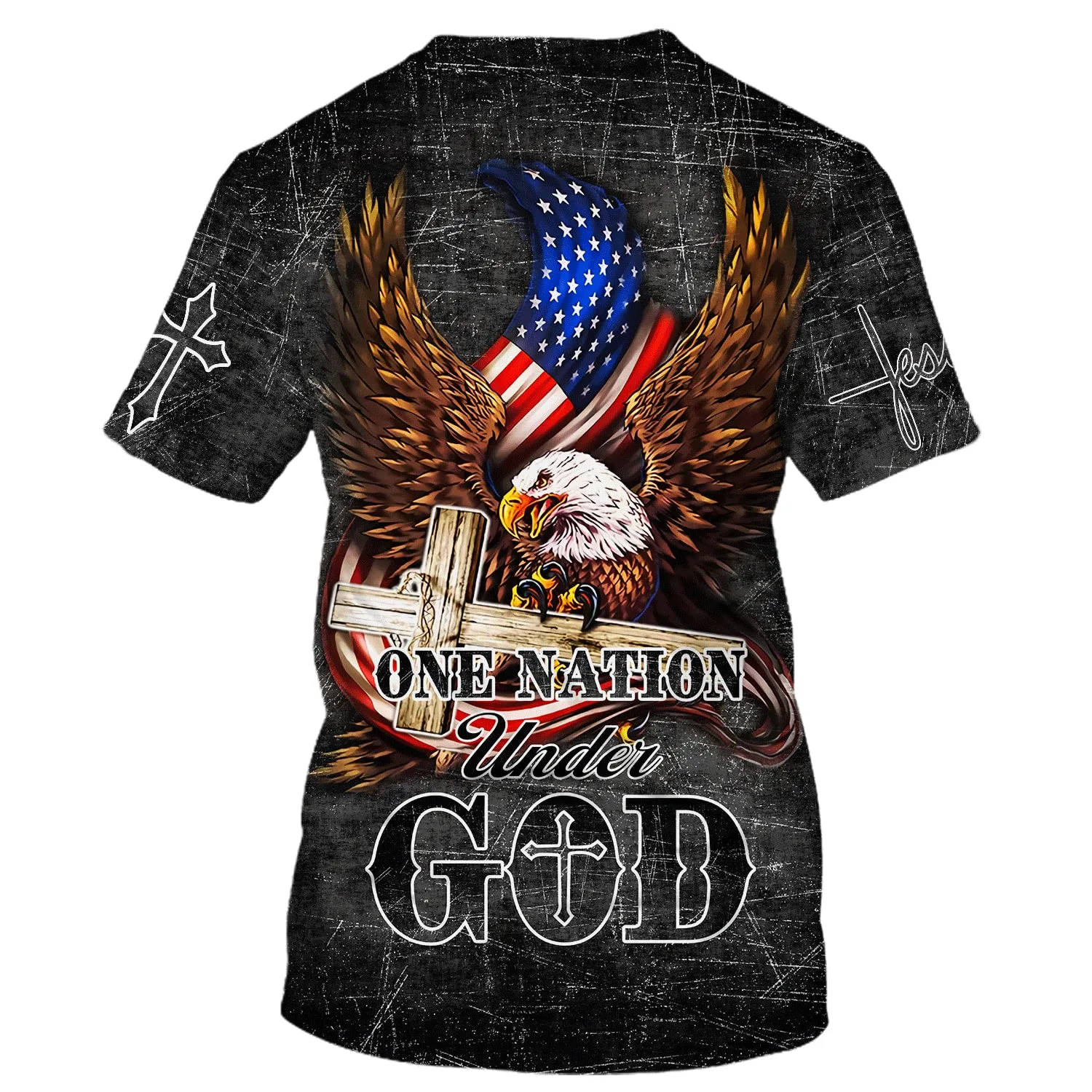 Eagle And Wooden Cross One Nation Under God 3d Shirts - Christian T Shirts For Men And Women