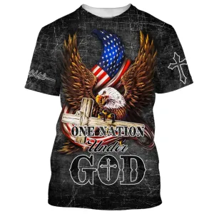 Eagle And Wooden Cross One Nation Under God 3d Shirts - Christian T Shirts For Men And Women