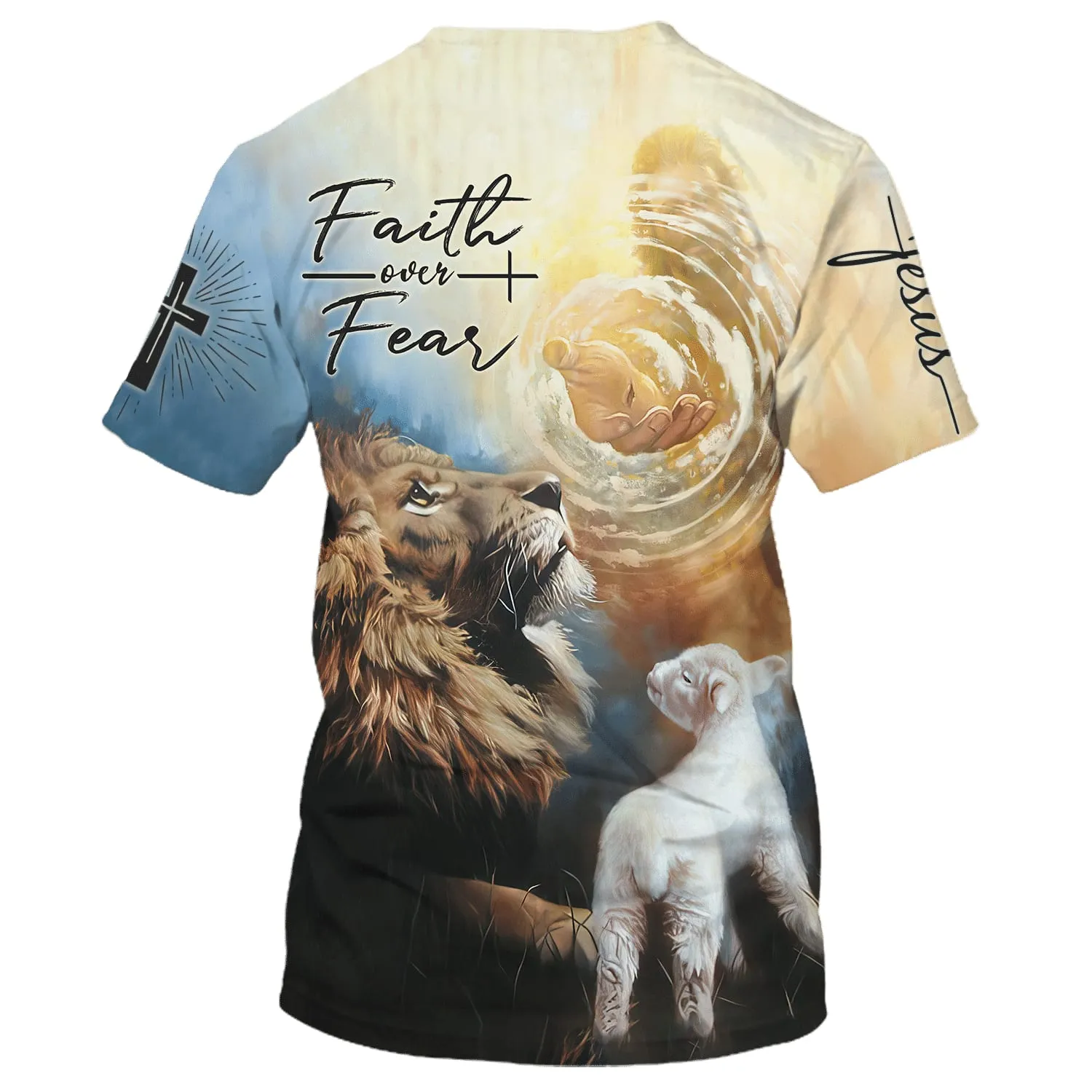 Faith Over Fear Jesus Lion Lamb 3D All Over Printed Shirt for Men and Women