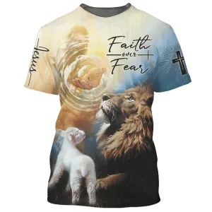 Faith Over Fear Jesus Lion Lamb 3D All Over Printed Shirt for Men and Women