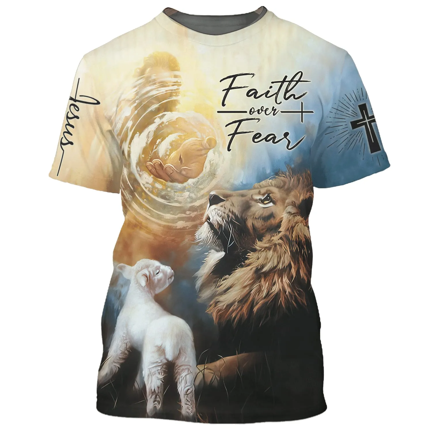 Faith Over Fear Jesus Lion Lamb 3D All Over Printed Shirt for Men and Women