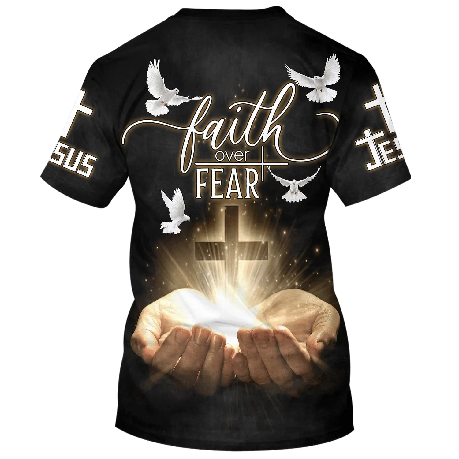 Faith Over Fear Shirts - Open Hands Holding A Cross 3d Shirts - Christian T Shirts For Men And Women