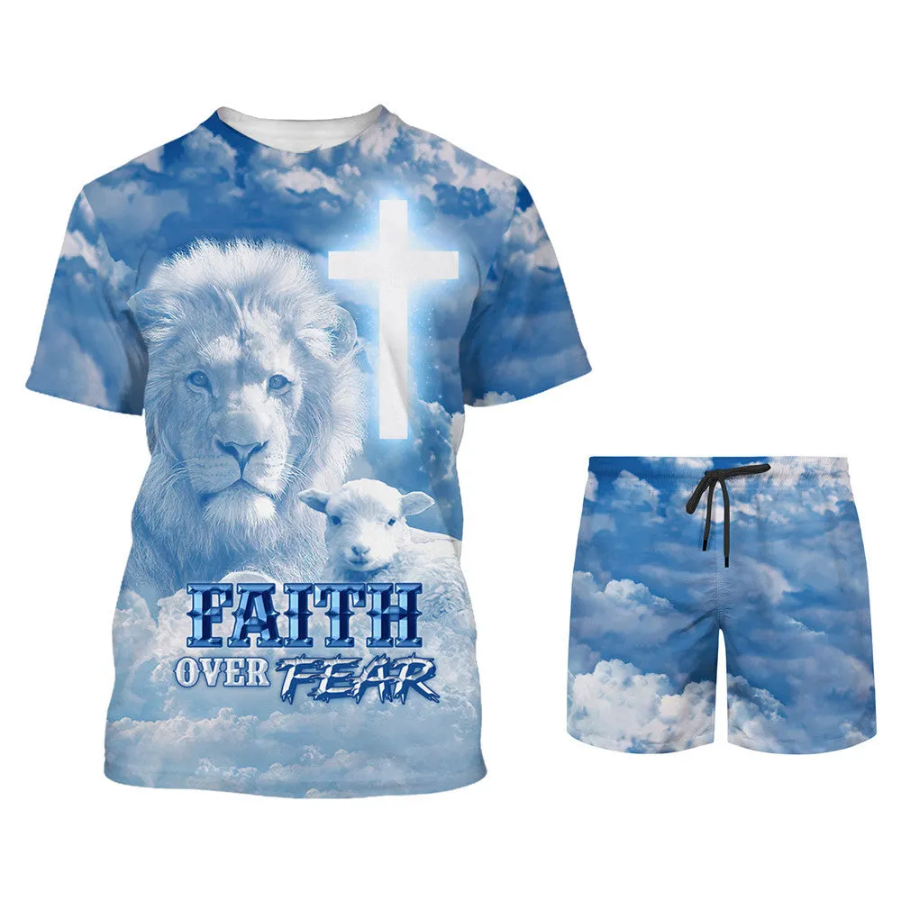 Faith Over Fear Shirts - The Lion Cross And Lamb 3D All Over Printed Shirt for Men and Women