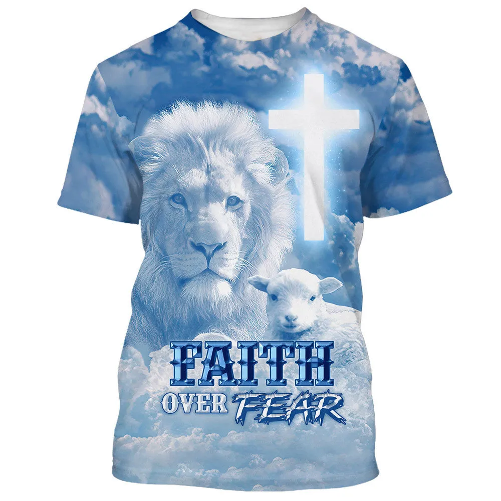 Faith Over Fear Shirts - The Lion Cross And Lamb 3D All Over Printed Shirt for Men and Women