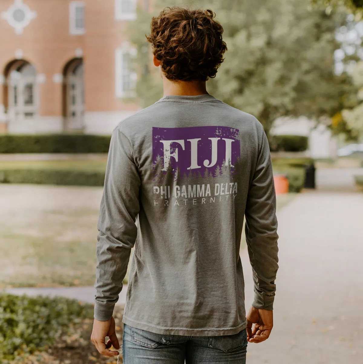 FIJI Gray Comfort Colors Flag Long Sleeve Pocket Tee