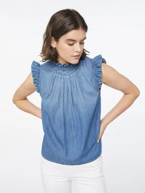 Frame - Ruffle Denim Sleeveless Top in Joanie