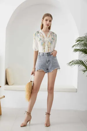 GDS Celeste Short Sleeve Linen Blouse | Mint Floral