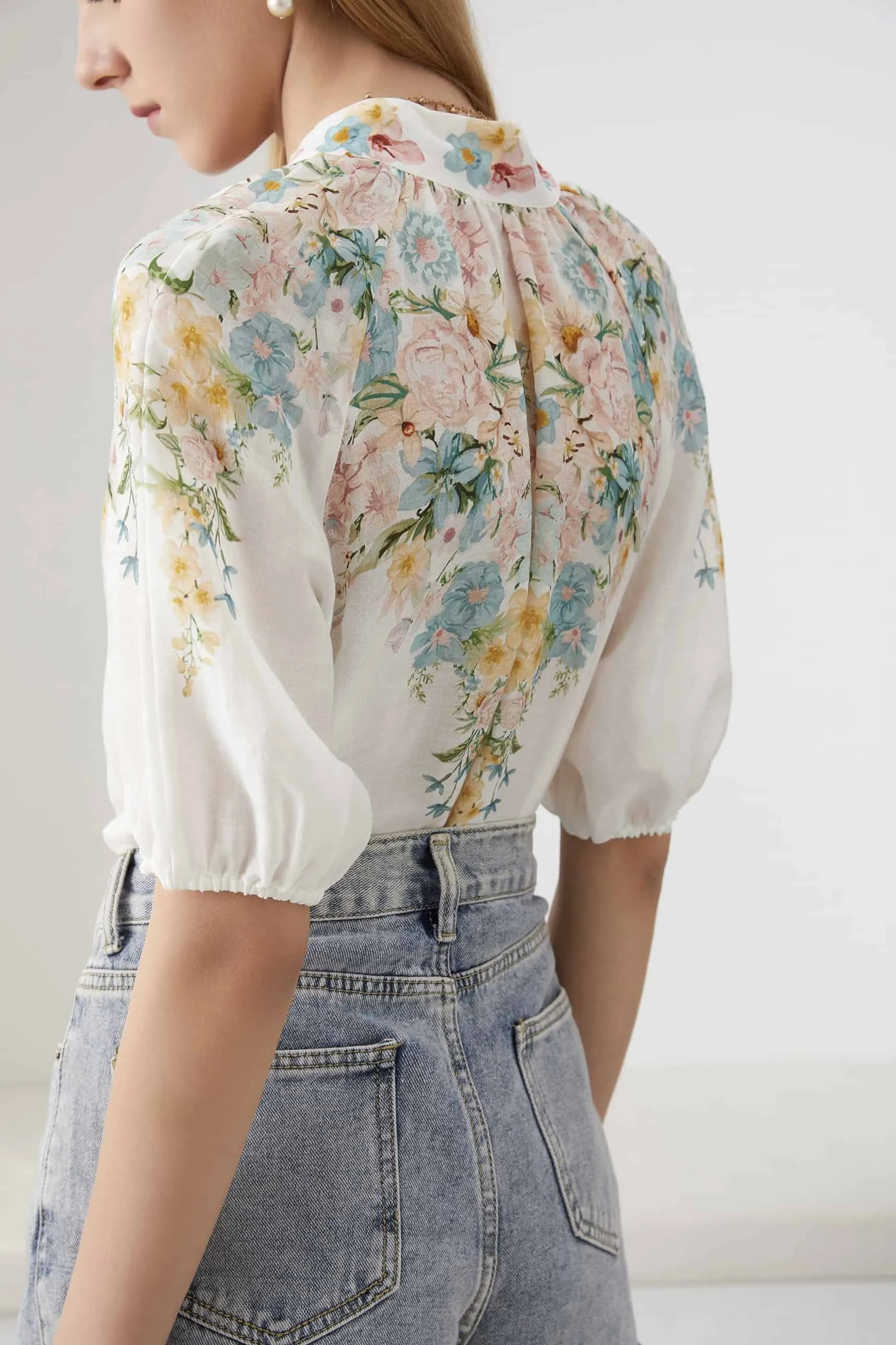 GDS Celeste Short Sleeve Linen Blouse | Mint Floral