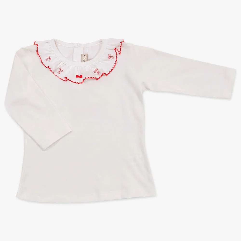 Girl's Candy Cane Ruffle Pima Cotton Top