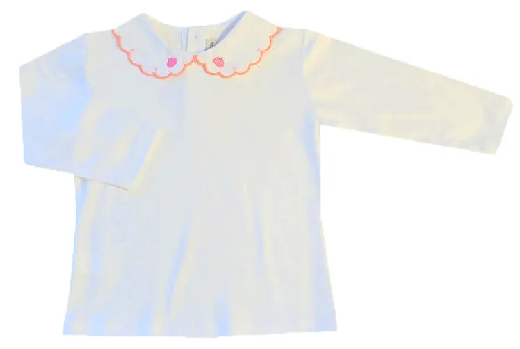 Girl's Fall Pumpkin Scalloped Collar Pima Cotton Top