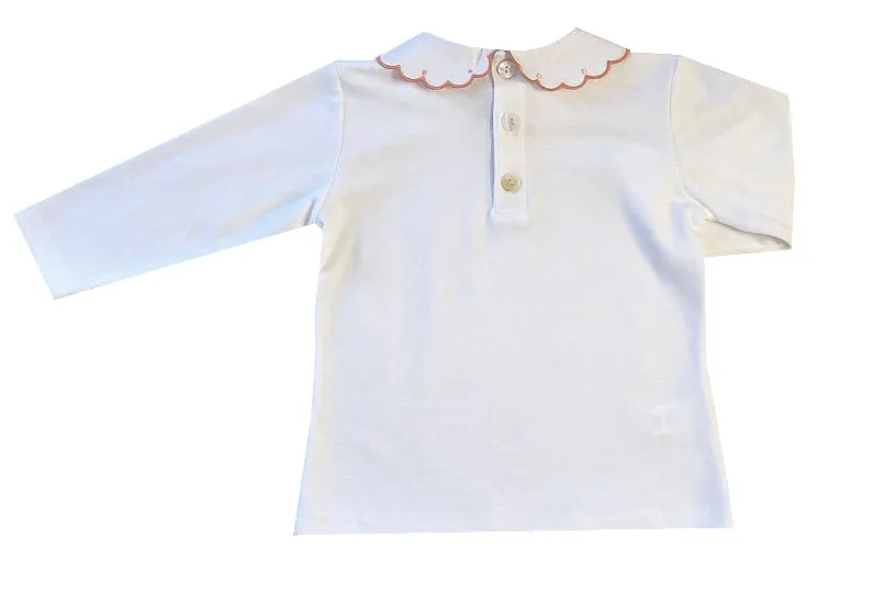 Girl's Fall Pumpkin Scalloped Collar Pima Cotton Top