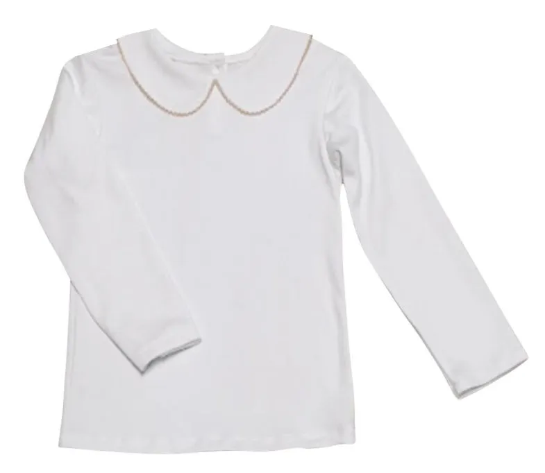 Girl's "Leo & Lola" White Pima Top with Mustard Trim