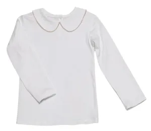 Girl's "Leo & Lola" White Pima Top with Mustard Trim