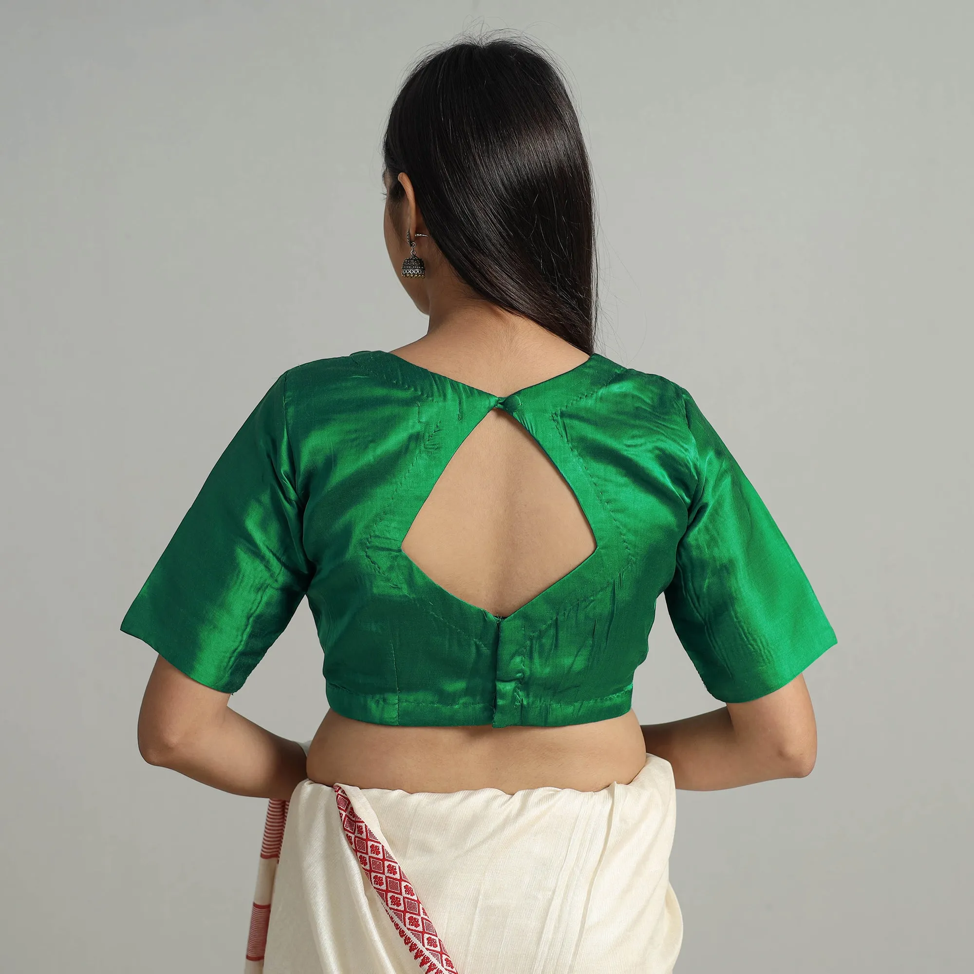 Green - Modal Silk Plain Stitched Blouse 03