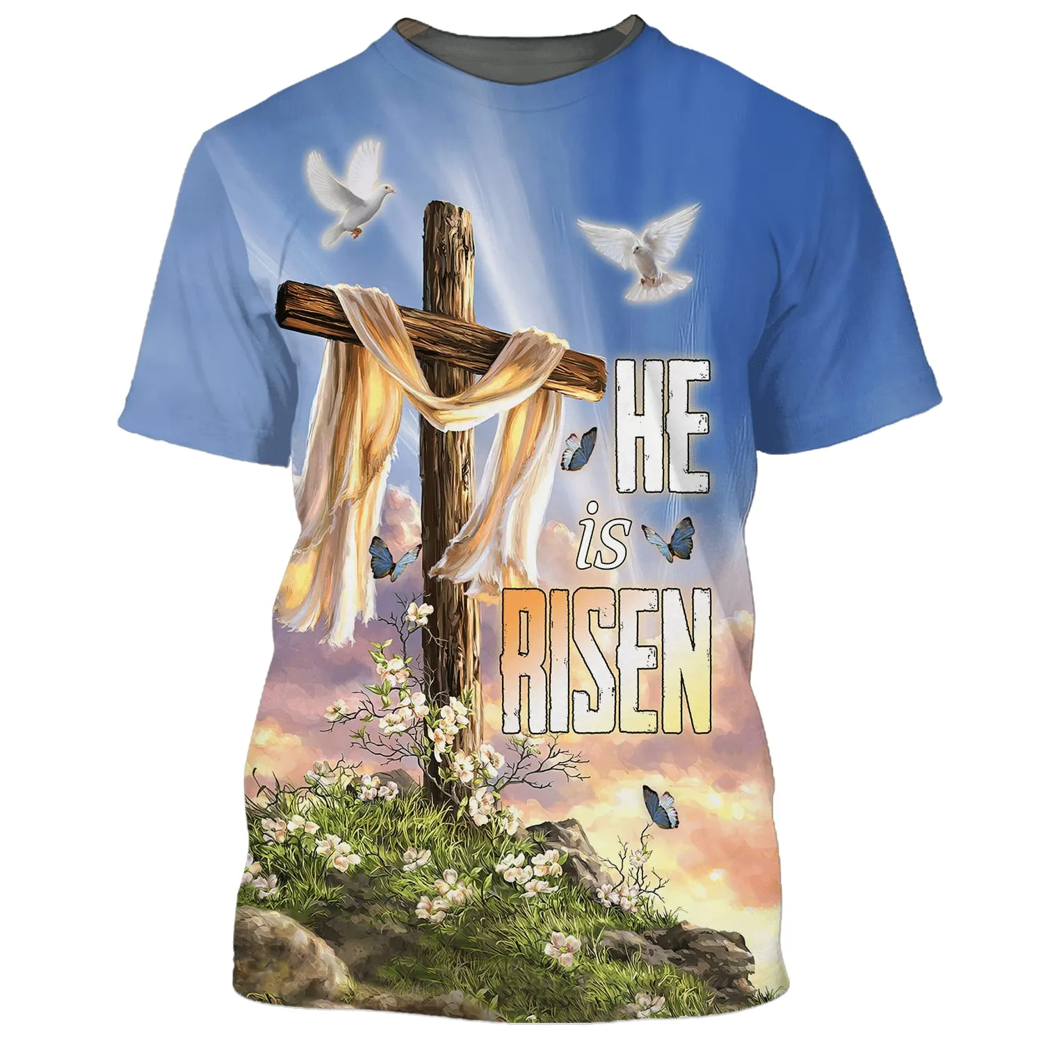 He Is Risen Cross Dove Easter Lily 3D All Over Printed Shirt for Men and Women