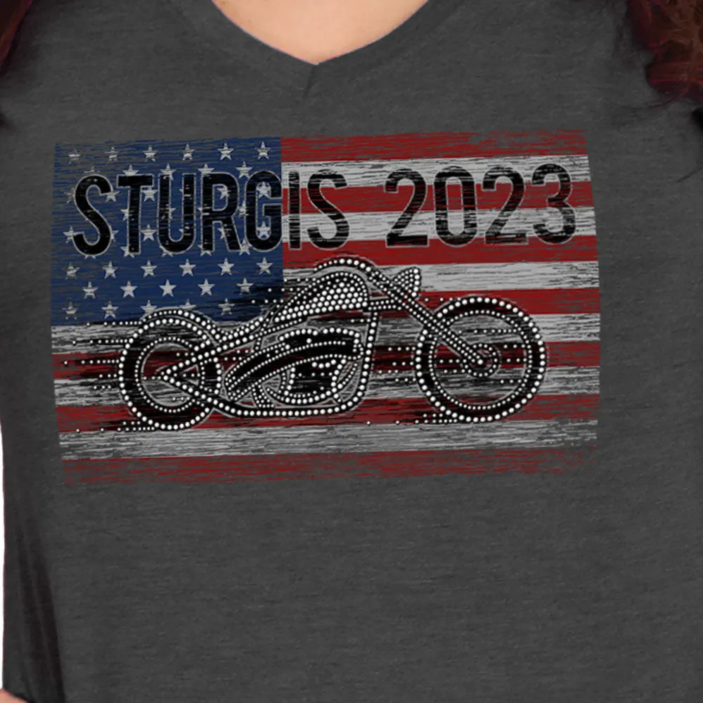 Hot Leathers SPL1832 Women's Black Heather Dark Gray Sturgis Motorcycle Rally Bling Bike T-Shirt