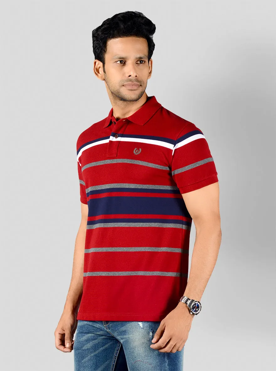 Jester Red Striped Slim Fit Polo T-shirt | Greenfibre