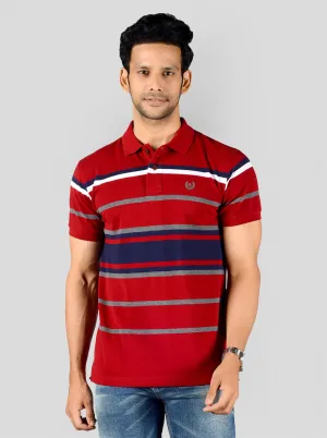 Jester Red Striped Slim Fit Polo T-shirt | Greenfibre