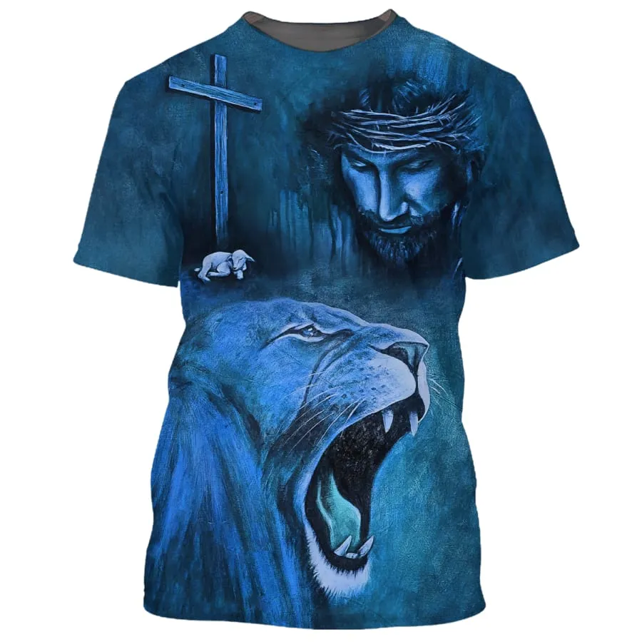 Jesus And The Lion Of Judah 3d Shirts - Christian T Shirts For Men And Women