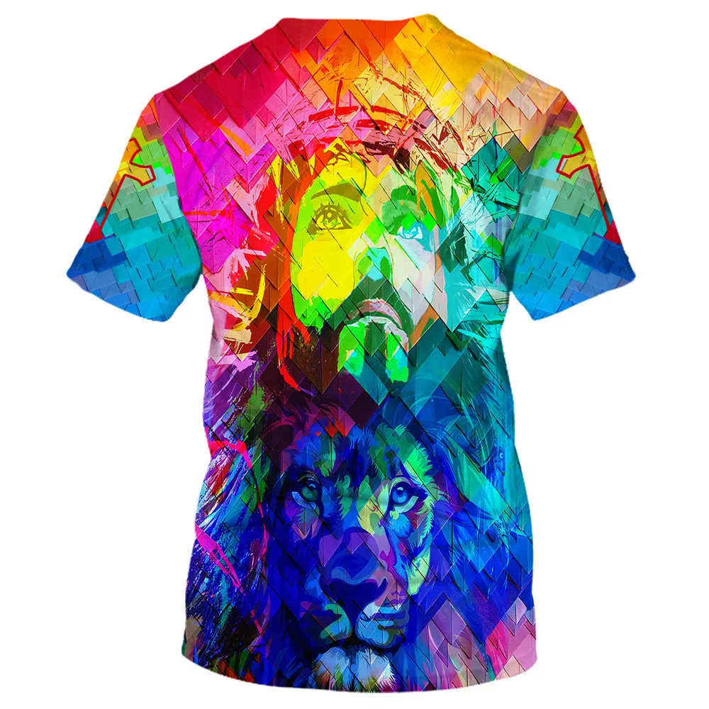 Jesus Christ And Lion 3d All Over Print Shirt - Christian 3d Shirts For Men Women