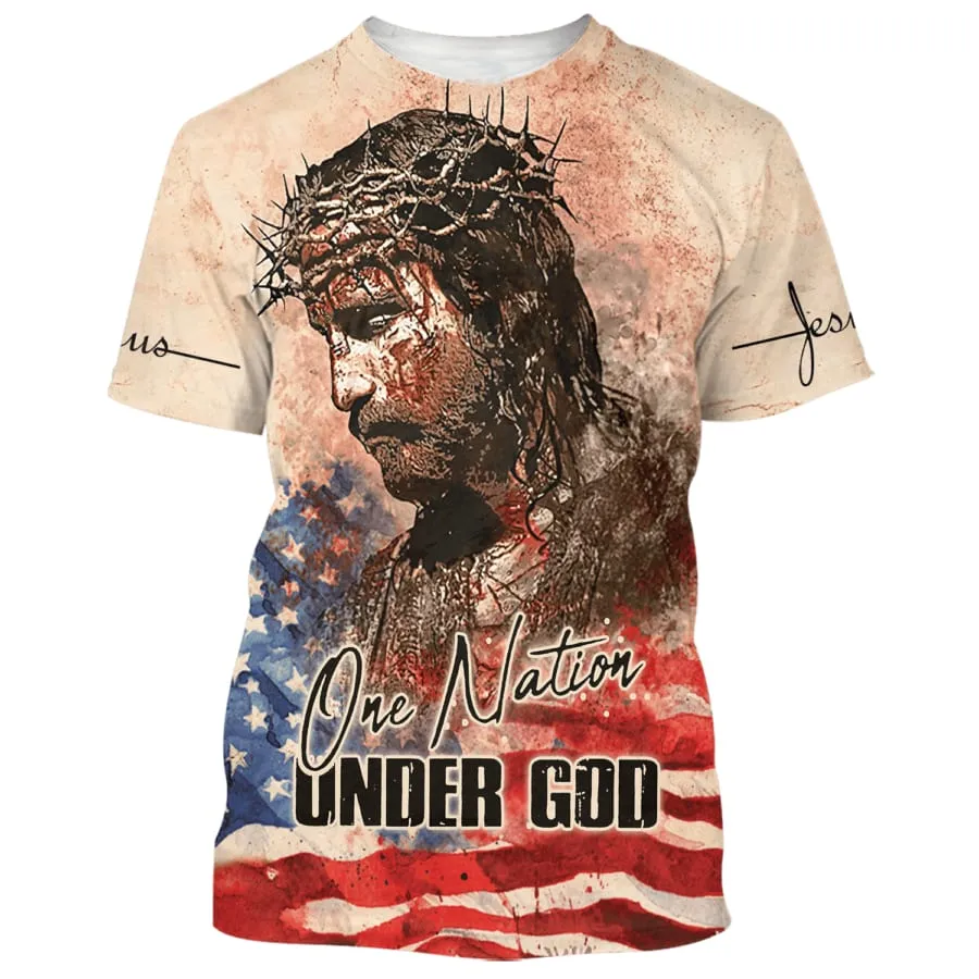 Jesus Christ One Nation Under God 3d Shirts - Christian T Shirts For Men And Women