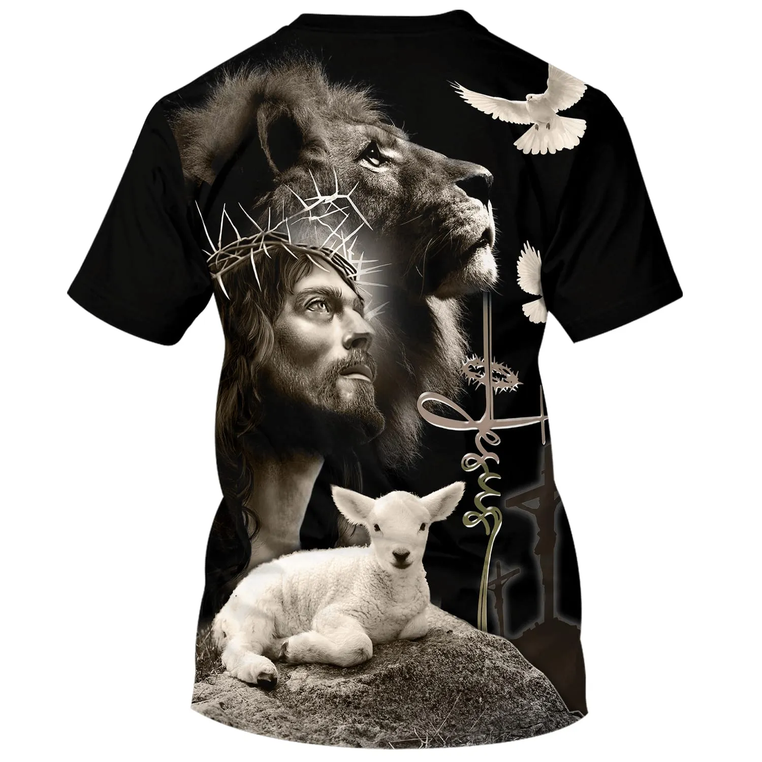 Jesus Lion And The Lamb Black 3d Shirts - Christian T Shirts For Men And Women